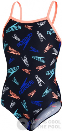 Maillots de bain fille Speedo Boom Logo Thinstrap Muscleback Girl Black/Neon Fire/Light Adriatic