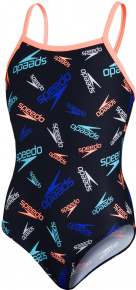 Maillots de bain fille Speedo Boom Logo Thinstrap Muscleback Girl Black/Neon Fire/Light Adriatic