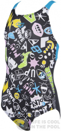 Maillots de bain fille Arena Playful Swim Pro Back One Piece Junior Black/Turquoise