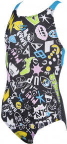 Maillots de bain fille Arena Playful Swim Pro Back One Piece Junior Black/Turquoise