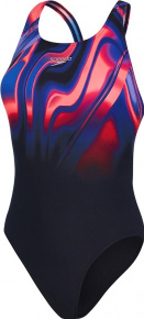 Maillots de bain femme Speedo Placement Digital Powerback Black/Phoenix Red/Blue Flame/Ultraviolet