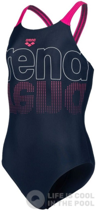 Maillots de bain fille Arena Girls Swimsuit V Back Graphic Navy/Freak Rose