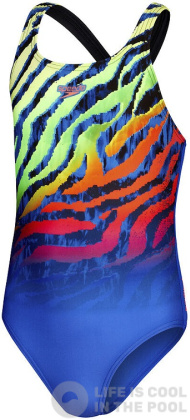 Maillots de bain fille Speedo Digital Placement Medalist Girl Blue Flame/Black/Fluo Green/Orange