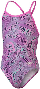 Maillots de bain femme Speedo Allover Digital Vback Neon Reefs Girl True Navy/Orchid/Green Glow