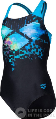 Maillots de bain fille Arena Girls Multi Pixels Swim Pro Back Black/Turquoise