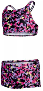 Maillots de bain fille Speedo Printed Boyleg 2 Piece Girl Black/Rose/Miami Lilac