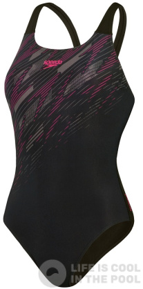 Maillots de bain femme Speedo Hyperboom Placement Muscleback Black/Electric Pink/USA Charcoal